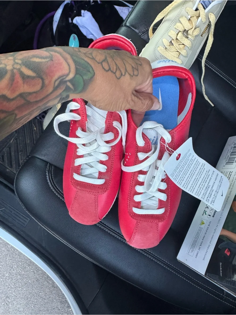Nike Women's Red and White Cortez leather